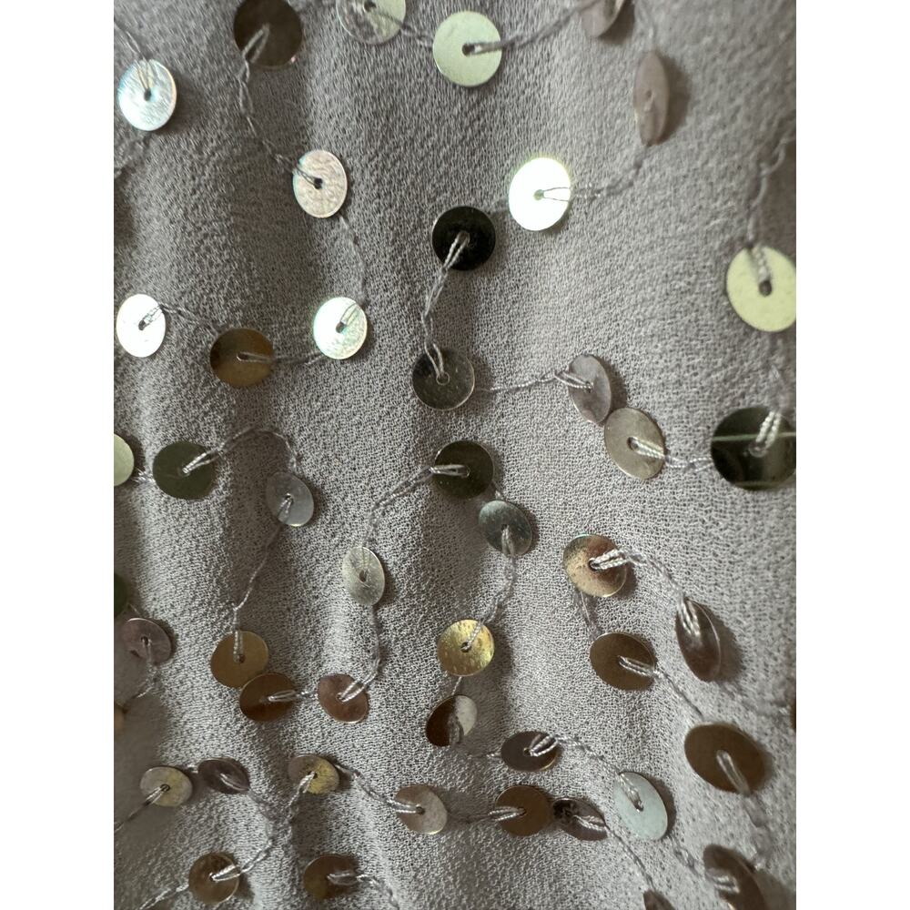 ASOS Design Nude Sequin Midi Dress Batwing Sleeve Front Slit Plunging Neck SZ 12 - Picture 9 of 13